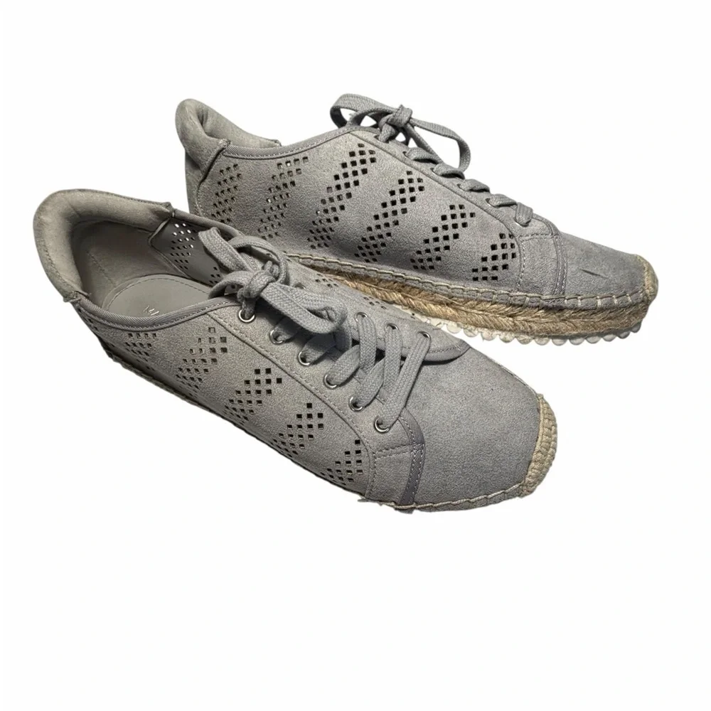 Marc Fisher Baila Perforated Espadrille Gray Lace-Up Sneakers Sz 7.5